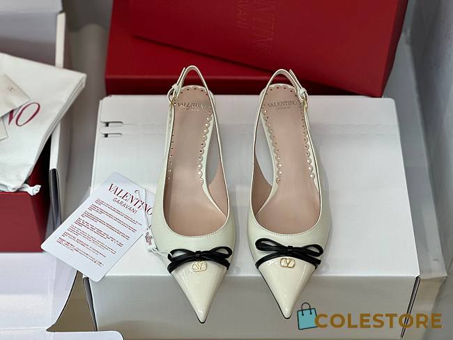 Colestore Valentino Bepointy Slingback Pump In Patent Leather And Kidskin 45mm White - 1