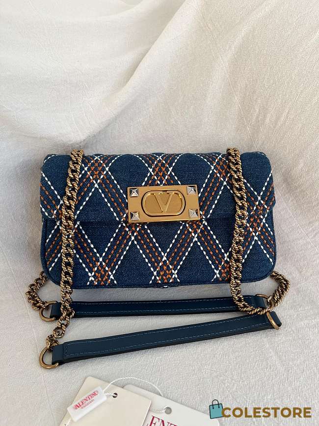 Colestore Valentino Garavani Quilted Shoulder Bag Blue 22x11x5cm - 1