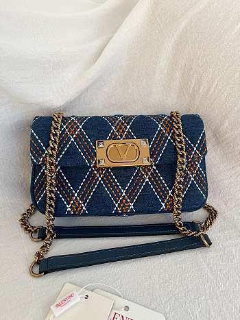 Colestore Valentino Garavani Quilted Shoulder Bag Blue 22x11x5cm