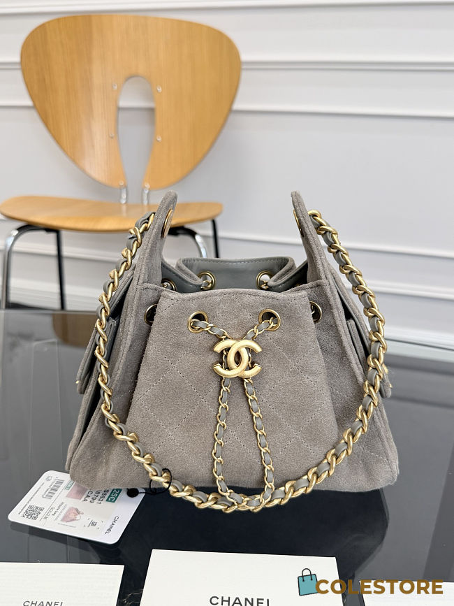 Colestore Chanel 25 Mini Handbag, Suede calfskin & Gold metal Gray 20 x 22 x 12.5cm - 1