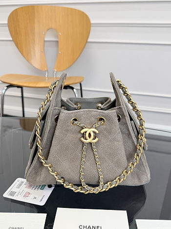 Colestore Chanel 25 Mini Handbag, Suede calfskin & Gold metal Gray 20 x 22 x 12.5cm