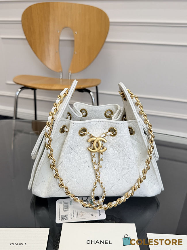 Colestore Chanel 25 Mini Handbag Grained Calfskin & Gold-Tone Metal White 20x22x12.5cm - 1