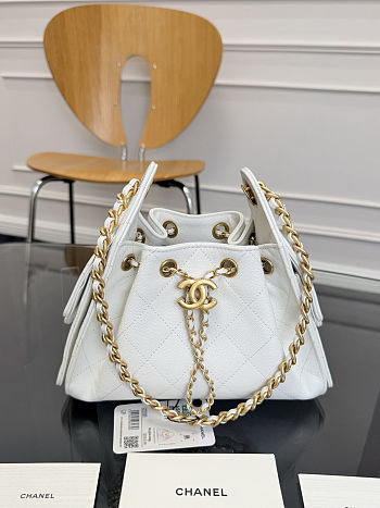 Colestore Chanel 25 Mini Handbag Grained Calfskin & Gold-Tone Metal White 20x22x12.5cm