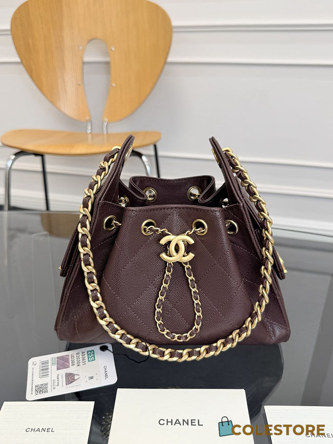 Colestore Chanel 25 Mini Handbag Grained Calfskin & Gold-Tone Metal Dark Brown 20x22x12.5cm - 1