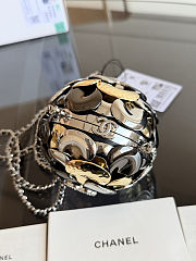 Colestore Chanel Metallic Crystal Silver Camellia Ball Minaudière 9×9×9cm - 3