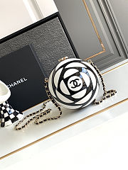 Colestore Chanel Black and White Resin Camellia Sphere Minaudiere with Light Gold Hardware 12x12x12cm - 5