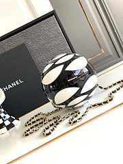 Colestore Chanel Black and White Resin Camellia Sphere Minaudiere with Light Gold Hardware 12x12x12cm - 2