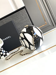 Colestore Chanel Black and White Resin Camellia Sphere Minaudiere with Light Gold Hardware 12x12x12cm - 3