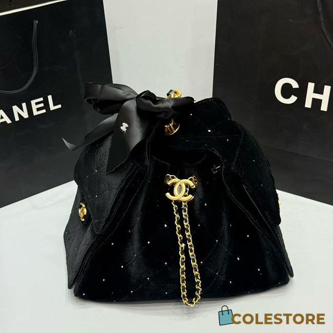 Colestore Chanel 25 Small Handbag Velvet, Stones & Gold Plated Metal Black 26x30x14cm - 1
