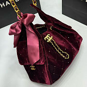 Colestore Chanel 25 Small Handbag Velvet, Stones & Gold Plated Metal Wine Red 26x30x14cm - 5