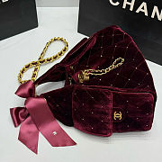 Colestore Chanel 25 Small Handbag Velvet, Stones & Gold Plated Metal Wine Red 26x30x14cm - 4