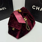 Colestore Chanel 25 Small Handbag Velvet, Stones & Gold Plated Metal Wine Red 26x30x14cm - 3