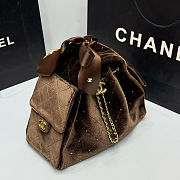 Colestore Chanel 25 Small Handbag Velvet, Stones & Gold Plated Metal Brown 26x30x14cm - 5