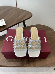 Colestore Gucci Women's slide with crystal Interlocking G in Silver Leather  - 1