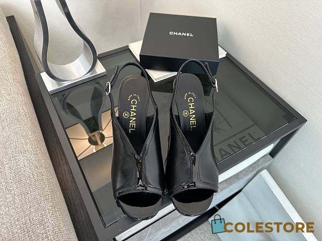 Colestore Chanel Sandals Shiny Crumpled Calfskin & Calfskin, Black  - 1