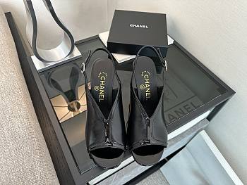 Colestore Chanel Sandals Shiny Crumpled Calfskin & Calfskin, Black 
