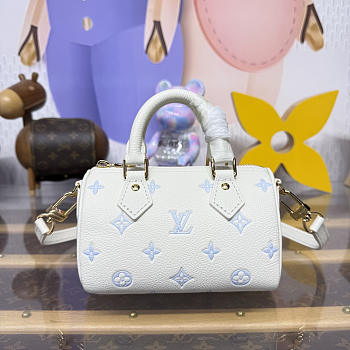 Colestore Louis Vuitton Nano Speedy Monogram Empreinte Leather Light Blue 16 x 10 x 7.5 cm