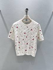 Colestore Dior Dioramour Embroidered Short-Sleeved Sweater Ecru Cashmere Cable-Knit with Multicolor Doves & Roses Motif - 6