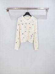 Colestore Dior Dioramour Embroidered Cardigan Ecru Cashmere Cable-Knit with Multicolor Doves & Roses Motif - 1