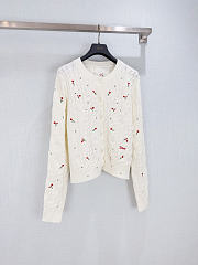 Colestore Dior Dioramour Embroidered Cardigan Ecru Cashmere Cable-Knit with Multicolor Doves & Roses Motif - 6
