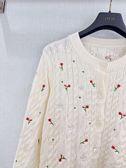 Colestore Dior Dioramour Embroidered Cardigan Ecru Cashmere Cable-Knit with Multicolor Doves & Roses Motif - 3