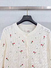 Colestore Dior Dioramour Embroidered Cardigan Ecru Cashmere Cable-Knit with Multicolor Doves & Roses Motif - 4