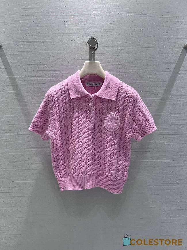 Colestore Dior Short-Sleeved Polo Pink Virgin Wool-Cashmere Knit  - 1