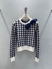 Colestore Dior Cropped Sweater Navy Blue and White Houndstooth Wool Knit - 1