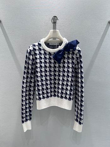 Colestore Dior Cropped Sweater Navy Blue and White Houndstooth Wool Knit