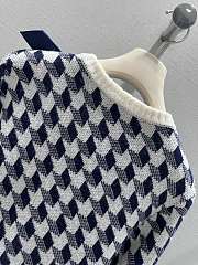 Colestore Dior Cropped Sweater Navy Blue and White Houndstooth Wool Knit - 2