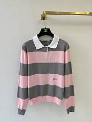 Colestore Dior Marinière Long-Sleeved Polo Shirt Gray and Pink Cotton Knit - 1