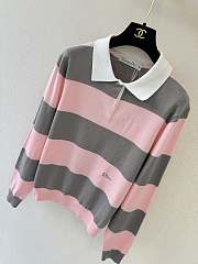 Colestore Dior Marinière Long-Sleeved Polo Shirt Gray and Pink Cotton Knit - 3