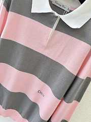 Colestore Dior Marinière Long-Sleeved Polo Shirt Gray and Pink Cotton Knit - 5