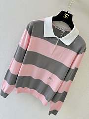 Colestore Dior Marinière Long-Sleeved Polo Shirt Gray and Pink Cotton Knit - 2