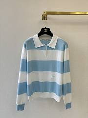 Colestore Dior Marinière Long-Sleeved Polo Shirt Blue and Ecru Cotton Knit - 1