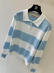Colestore Dior Marinière Long-Sleeved Polo Shirt Blue and Ecru Cotton Knit - 5