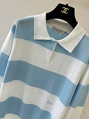 Colestore Dior Marinière Long-Sleeved Polo Shirt Blue and Ecru Cotton Knit - 3
