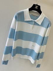 Colestore Dior Marinière Long-Sleeved Polo Shirt Blue and Ecru Cotton Knit - 2