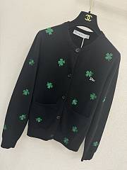 Colestore Dior Cardigan with Dior Clover Embroidery Black Virgin Wool Jersey - 5