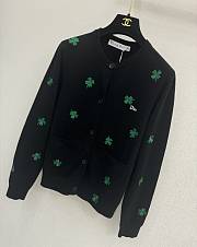 Colestore Dior Cardigan with Dior Clover Embroidery Black Virgin Wool Jersey - 4