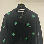 Colestore Dior Cardigan with Dior Clover Embroidery Black Virgin Wool Jersey - 2