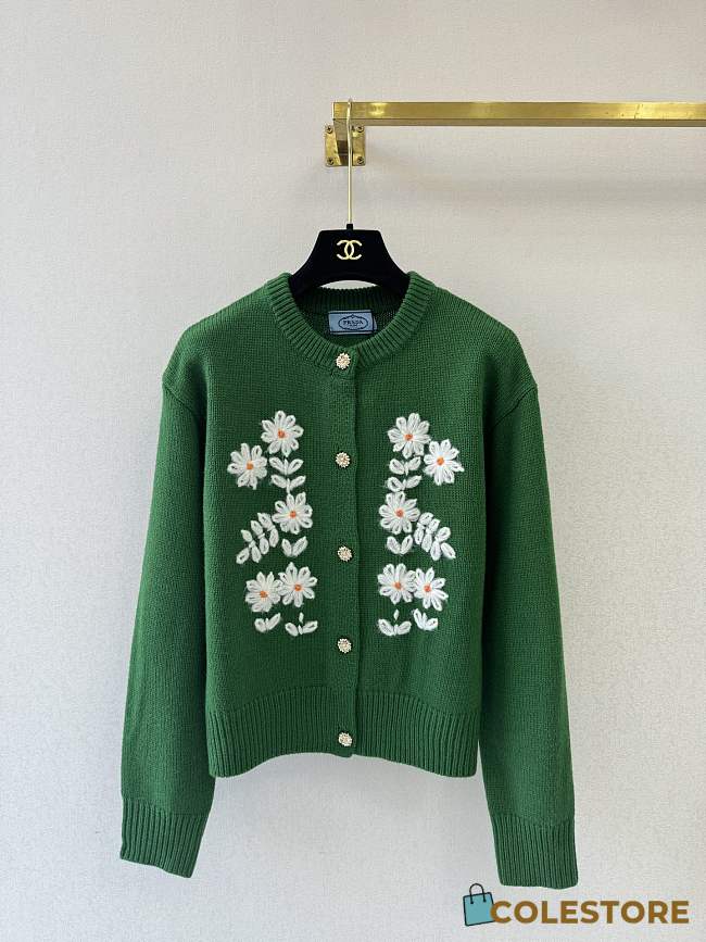 Colestore Prada Floral Green Wool Cardigan - 1
