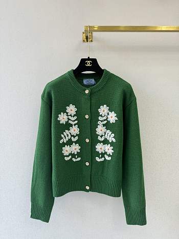 Colestore Prada Floral Green Wool Cardigan
