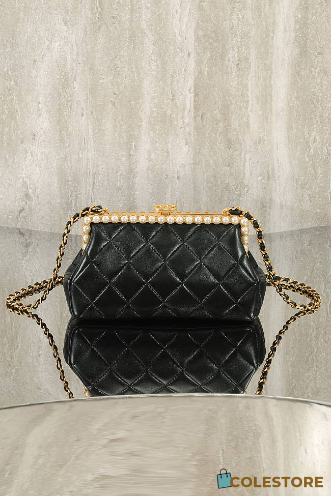 Colestore Chanel Clutch, Pearly Lambskin, Imitation Pearls & Gold-Tone Metal Black 10x20.5x7.5cm - 1