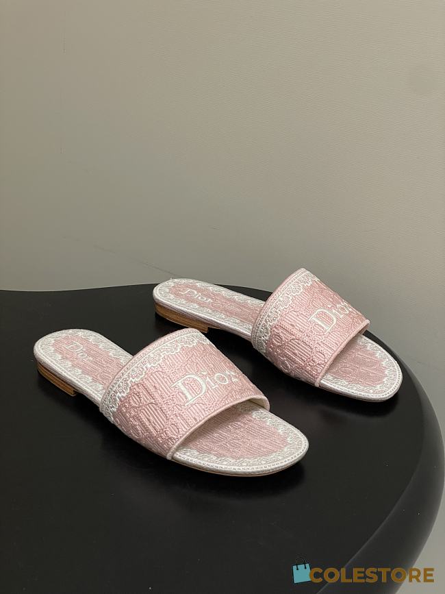 Colestore Dior Dentelle Slide Rose Soupir Dior Oblique Embroidered Cotton and White Lace - 1