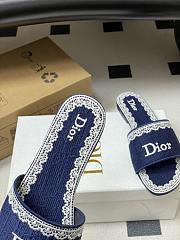 Colestore Dior Dentelle Slide Blue Dior Oblique Embroidered Cotton and White Lace - 4