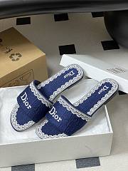 Colestore Dior Dentelle Slide Blue Dior Oblique Embroidered Cotton and White Lace - 3