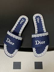 Colestore Dior Dentelle Slide Blue Dior Oblique Embroidered Cotton and White Lace - 5