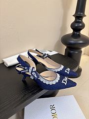 Colestore Dior J'Adior Slingback Pump Blue Dior Oblique Embroidered Cotton and White Lace - 1