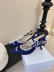 Colestore Dior J'Adior Slingback Pump Blue Dior Oblique Embroidered Cotton and White Lace - 6
